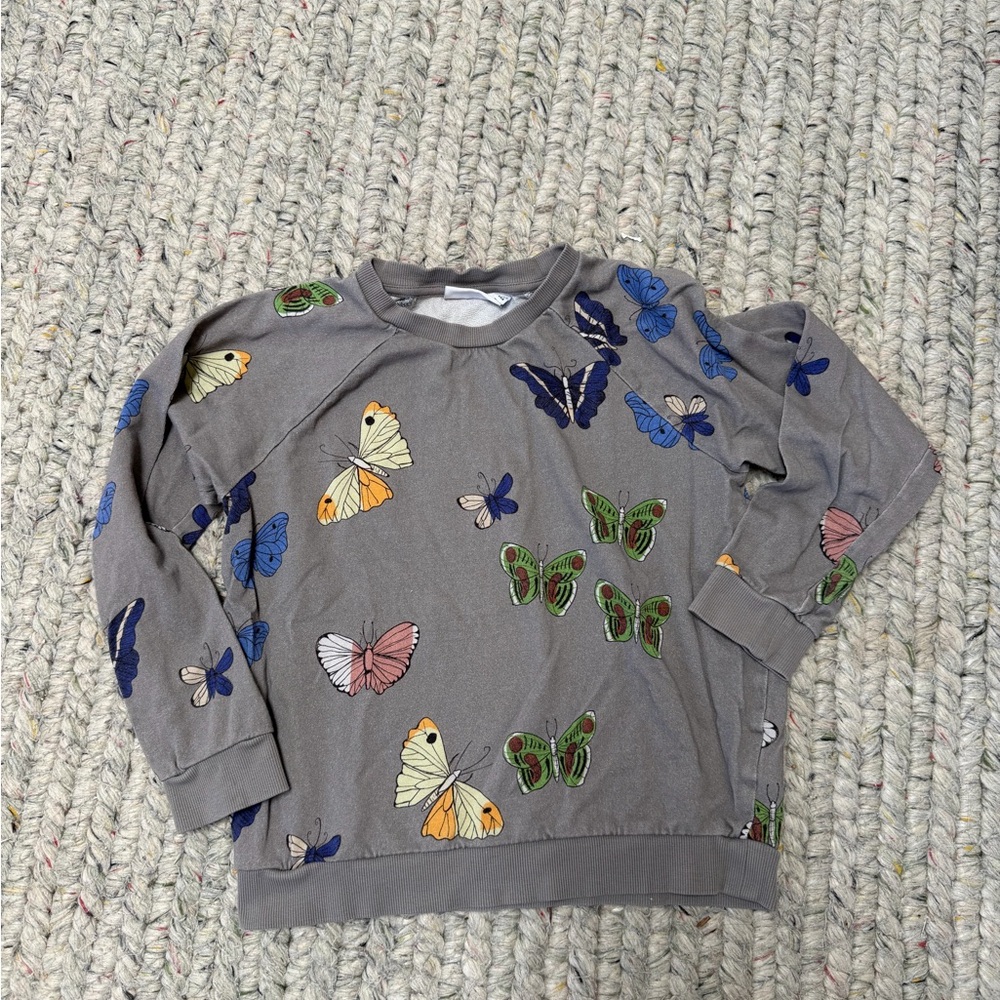 Mini Rodini Gray Sweatshirt with Colorful Butterfly Print